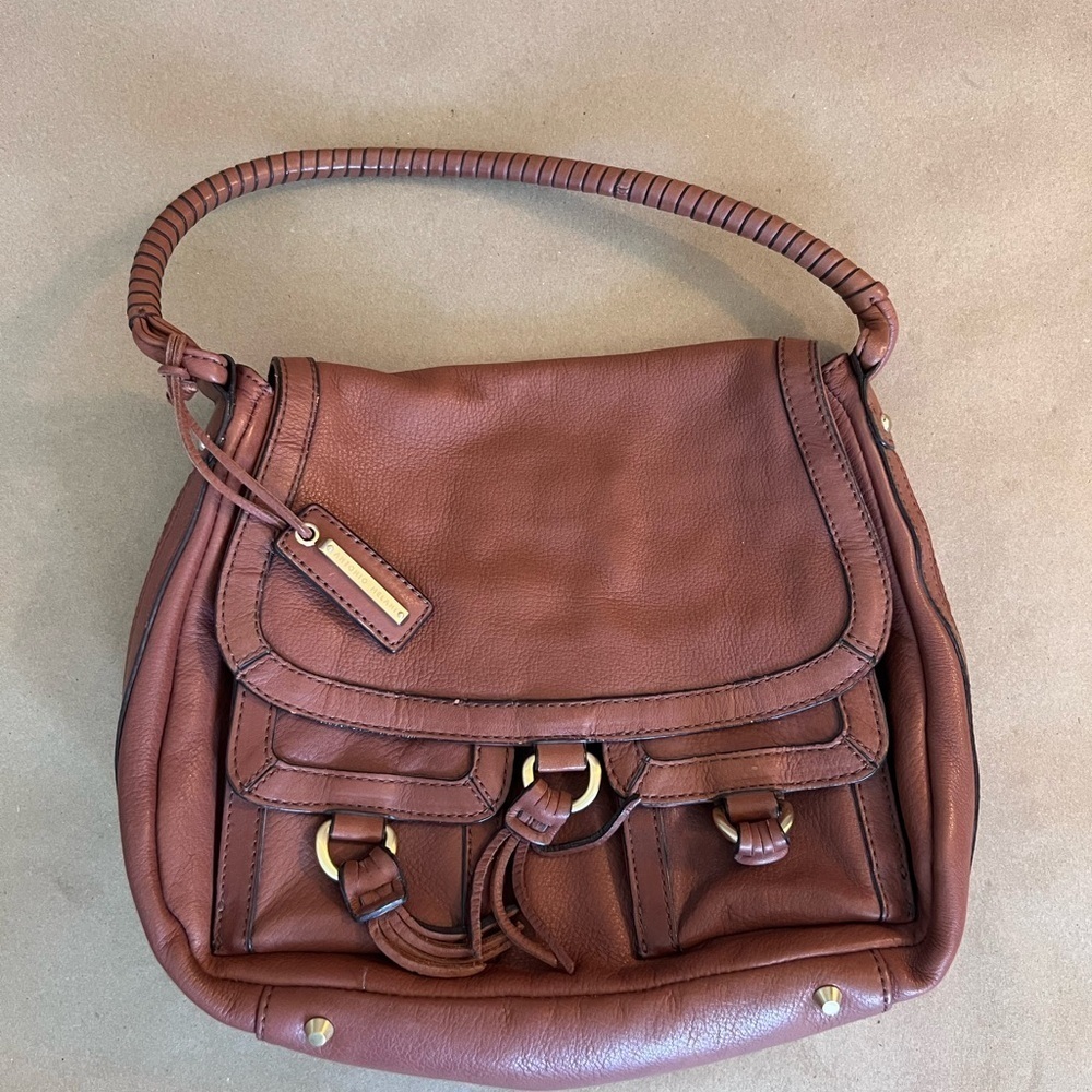 Antonio Melani Handbag Women Brown Leather With Tassels Purse Gold Hardware